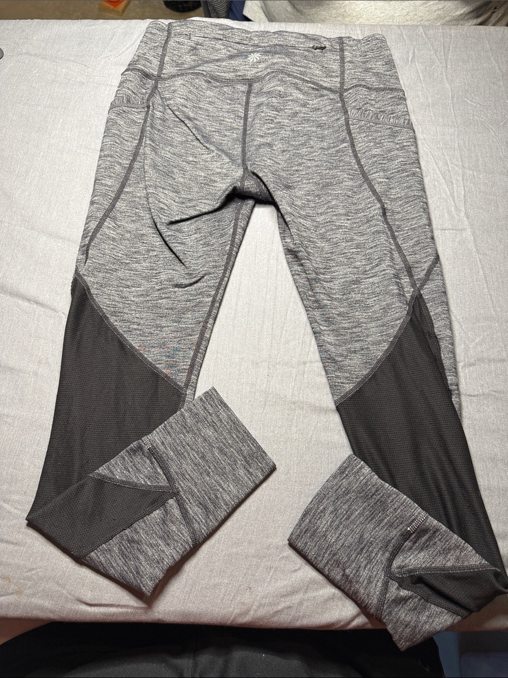 Athleta Gray Heather Performance Leggings with Black Mesh Side Panels - Picture 3 of 3